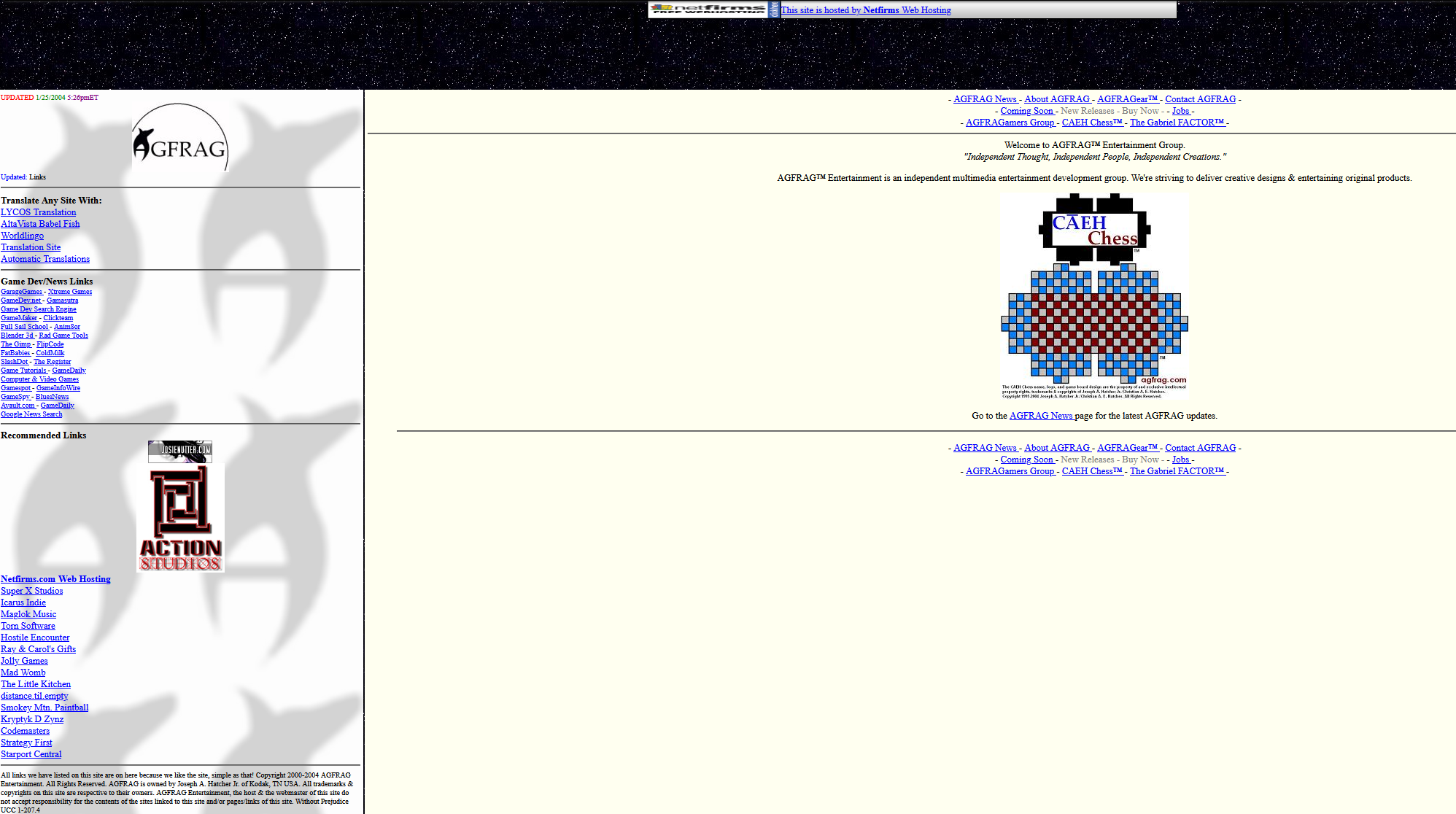 The original AGFRAG Entertainment Group website, archived 2004. Via Wayback Machine.